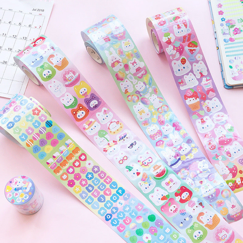 White Cat Washi Tape PET Stickers Roll