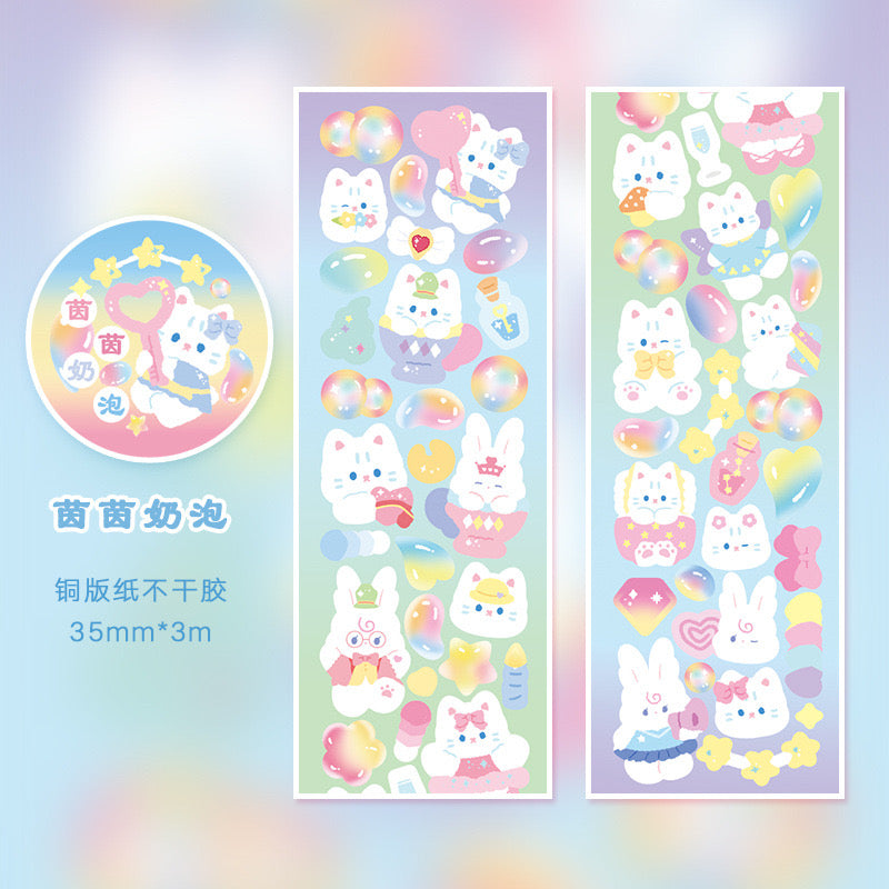 White Cat Washi Tape PET Stickers Roll