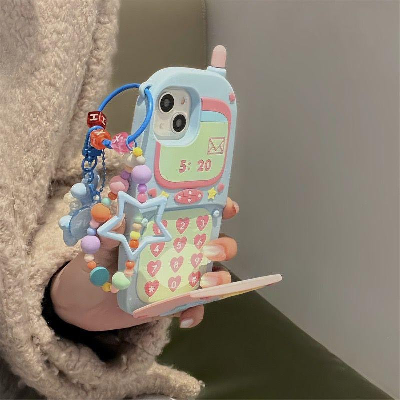 Retro Flip Phone iPhone Case with Charm Tag