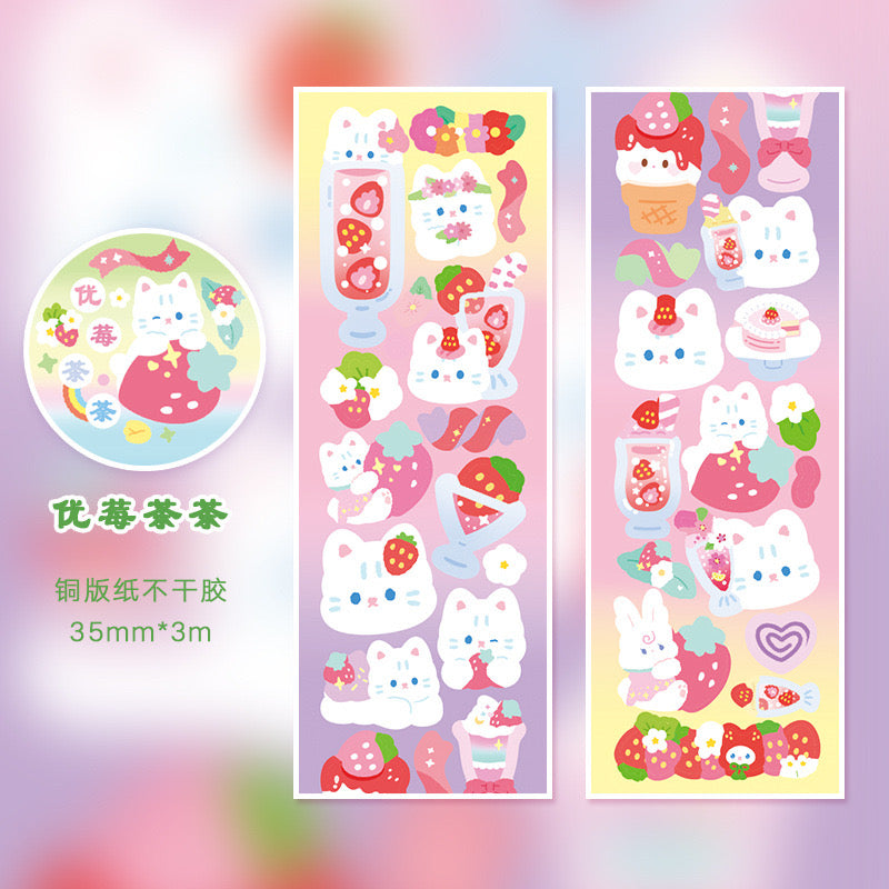 White Cat Washi Tape PET Stickers Roll