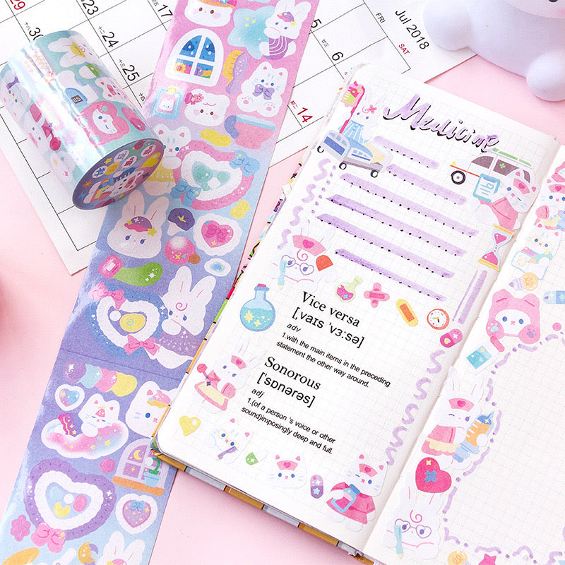 White Cat Washi Tape PET Stickers Roll
