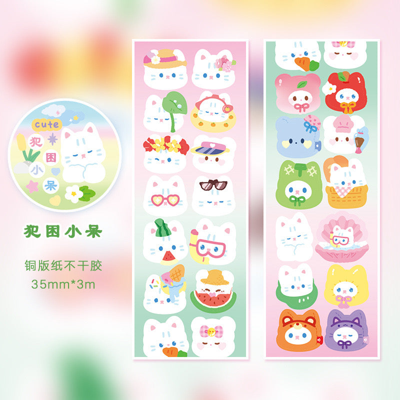 White Cat Washi Tape PET Stickers Roll