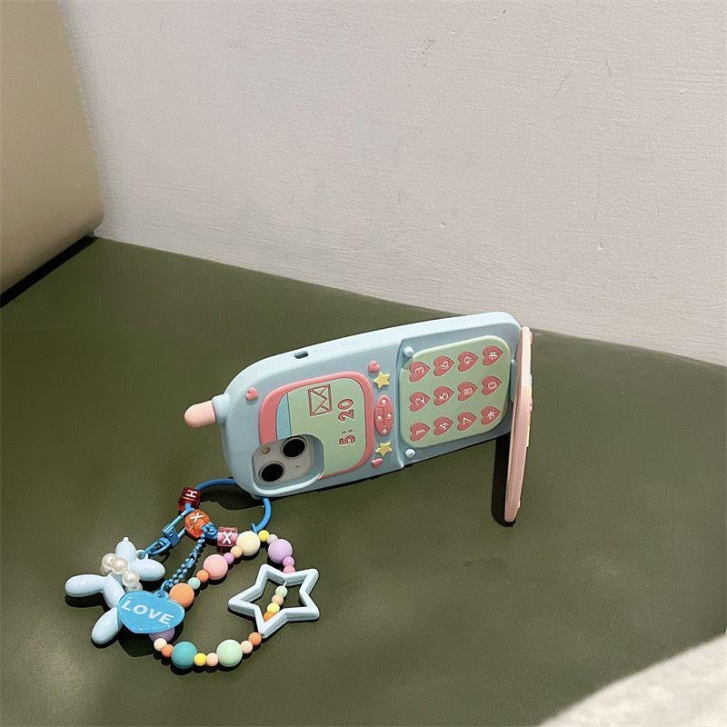 Retro Flip Phone iPhone Case with Charm Tag