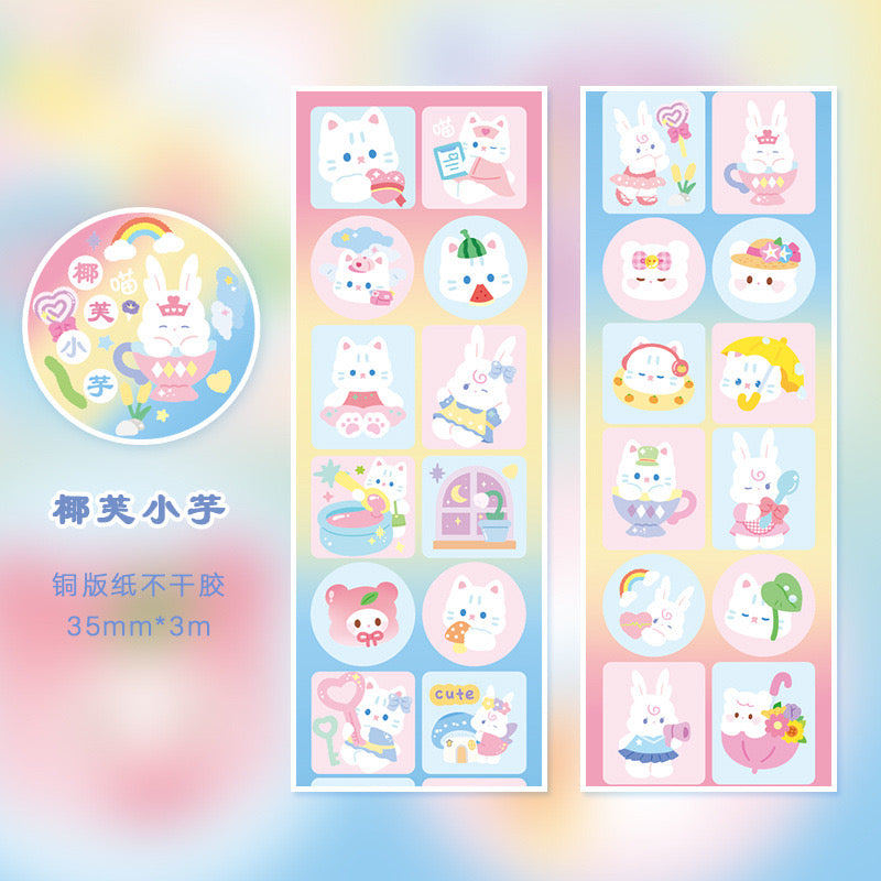 White Cat Washi Tape PET Stickers Roll