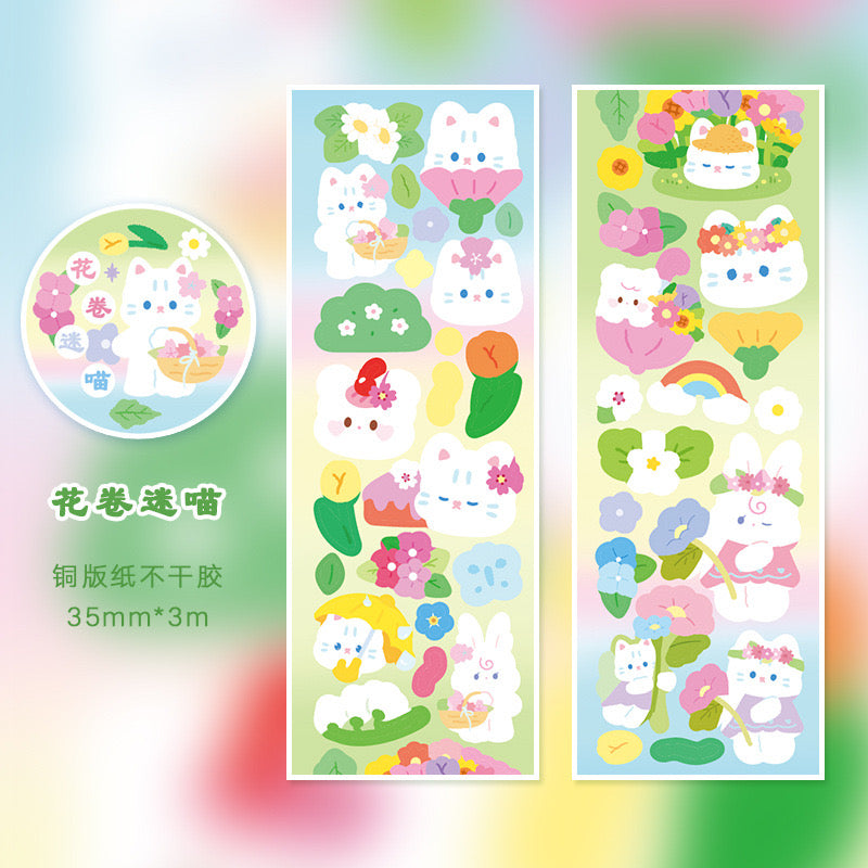 White Cat Washi Tape PET Stickers Roll