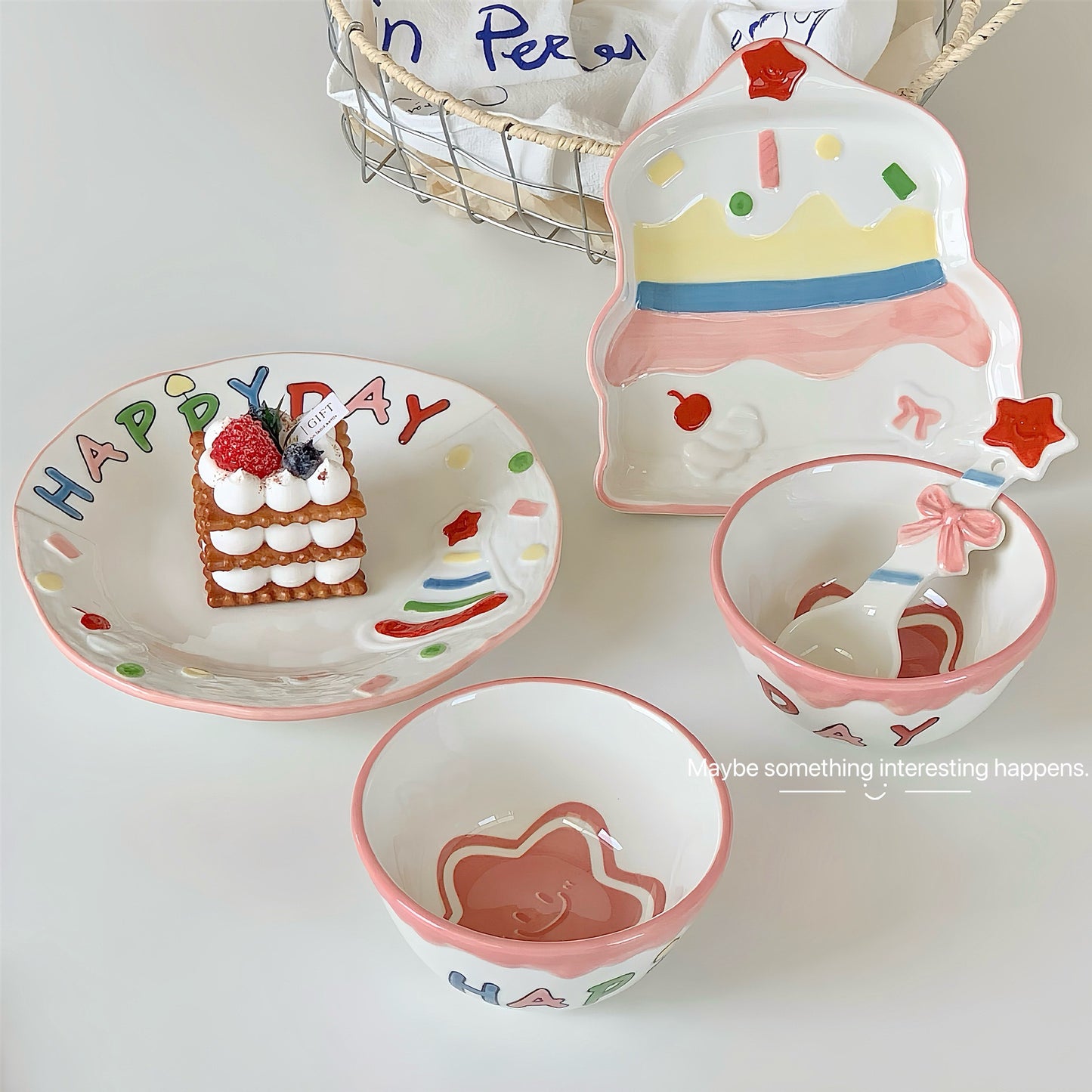 Dessert Happy Plate Bowl Spoon