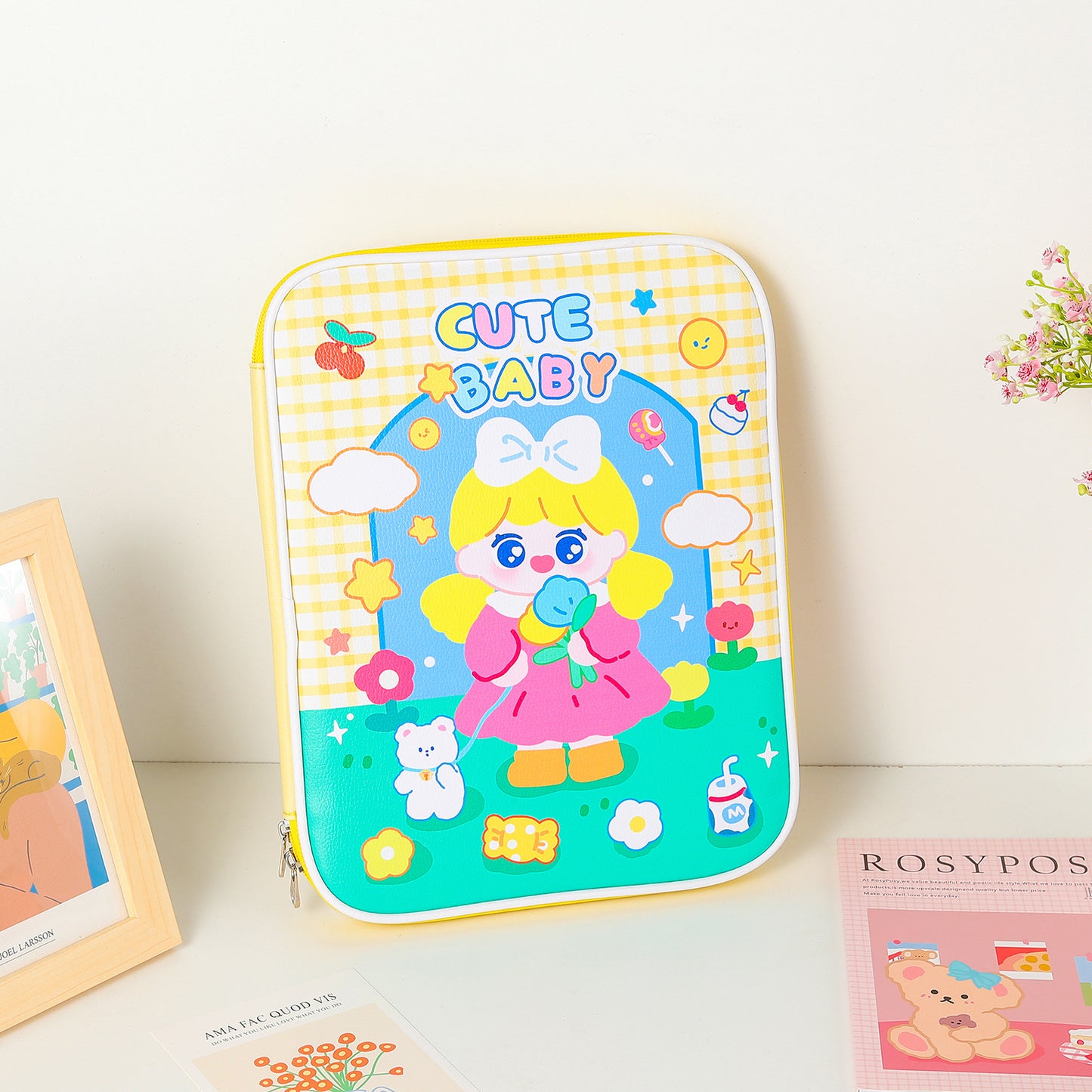 Kawaii Girl iPad Sleeve Case / Stationery Organiser /