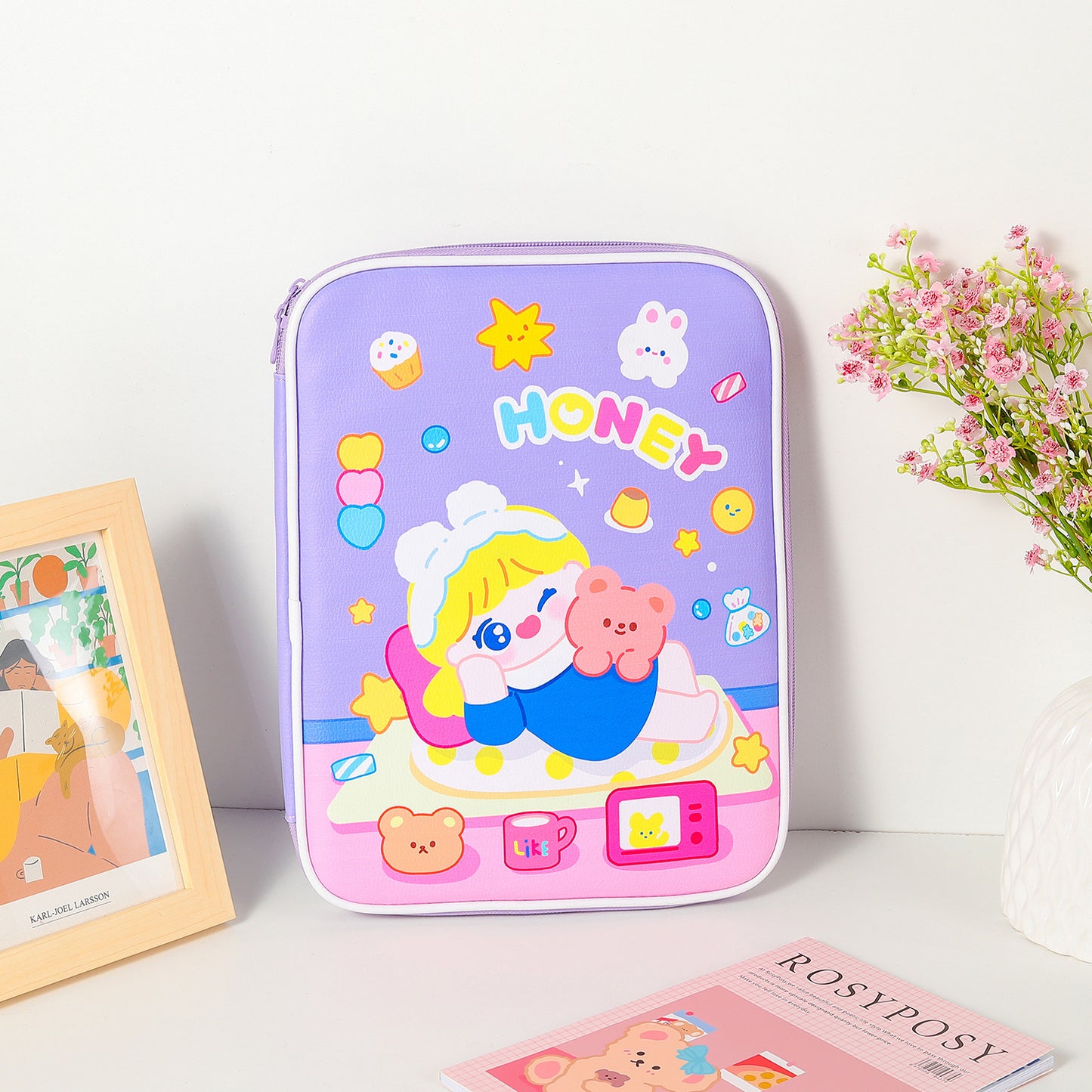 Kawaii Girl iPad Sleeve Case / Stationery Organiser /