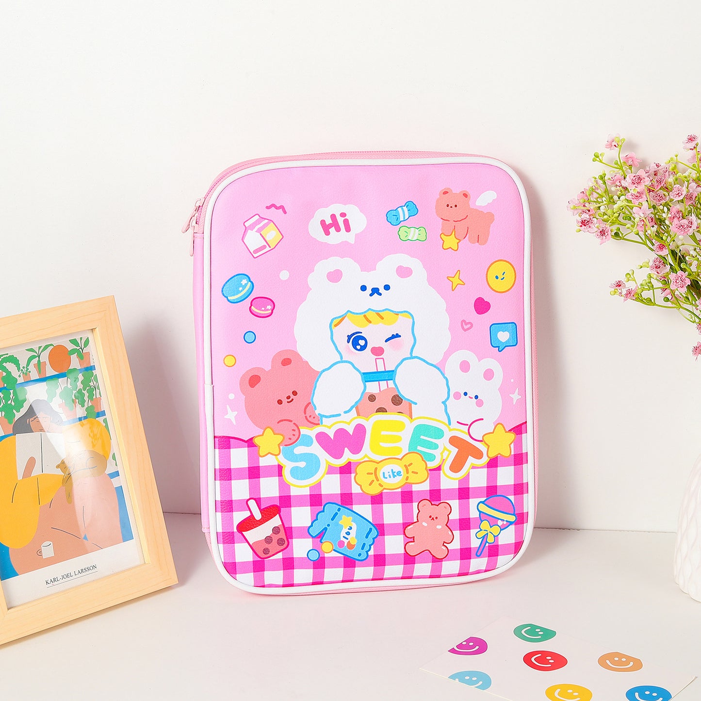 Kawaii Girl iPad Sleeve Case / Stationery Organiser /