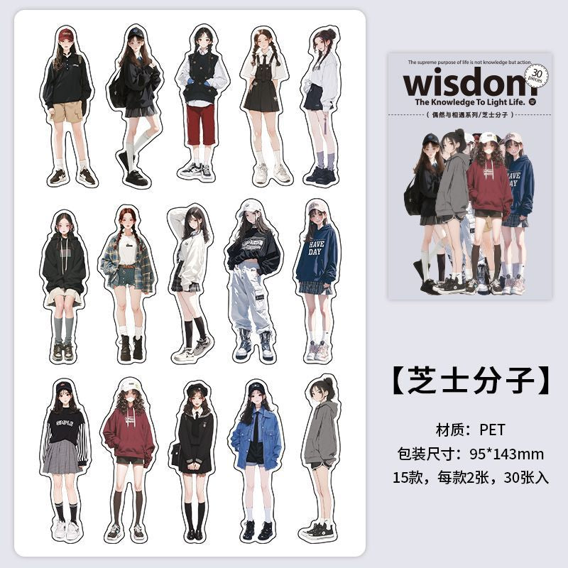 Fashion Girl Sticker Set β 30pcs PET Character Stickers