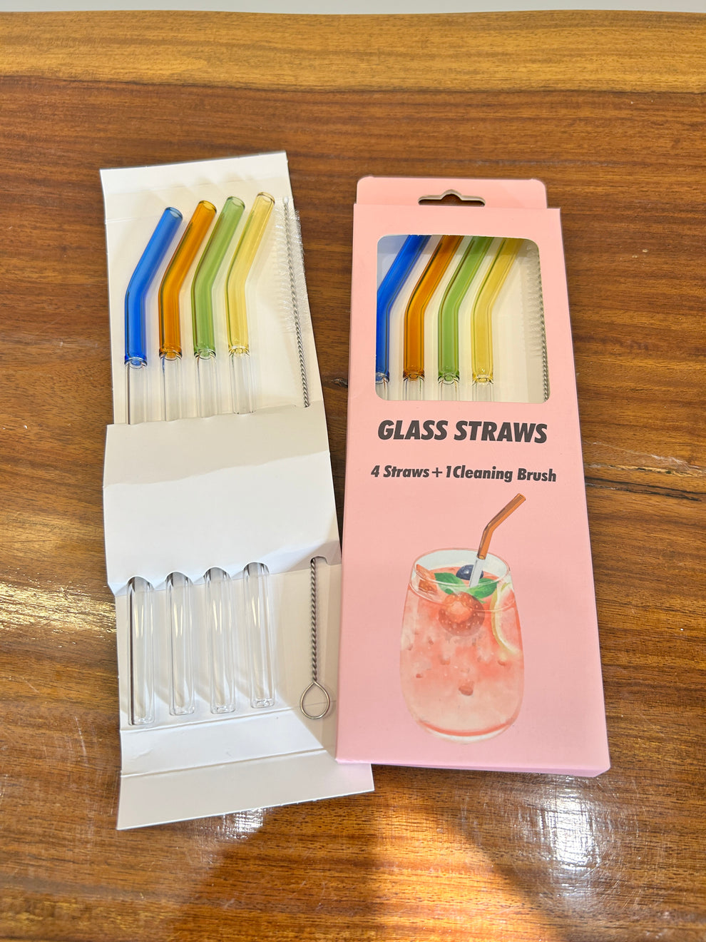 Set Of 4 Glass Straw With Brush, Rainbow Glass Straw Set, Colourful Reusable Glass Straw, Glass Tube Cocktail Straw