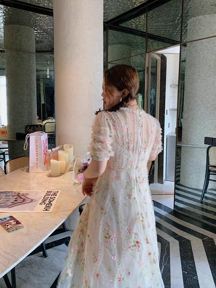 Premium Korean White Floral Dress