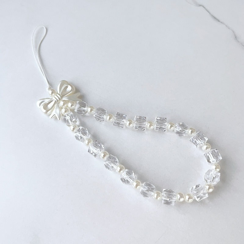 Pearl Bow Crystal Phone Charm Tag