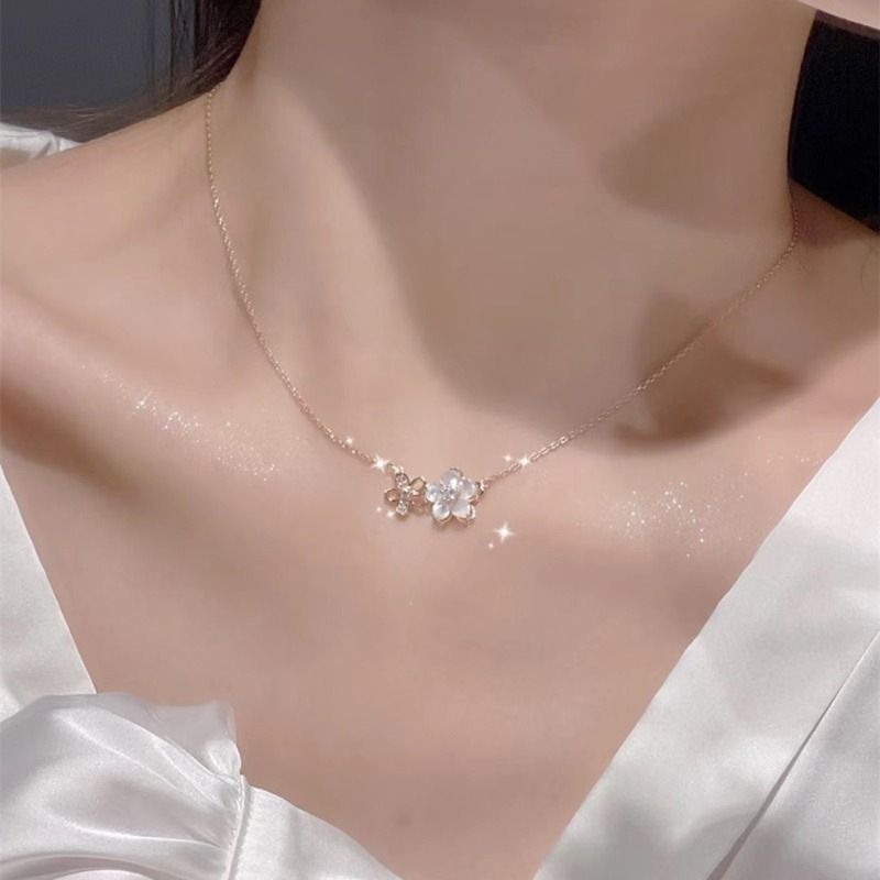 Twin Blossom Spark Rosegold Necklace Neck Chain 🌸✨
