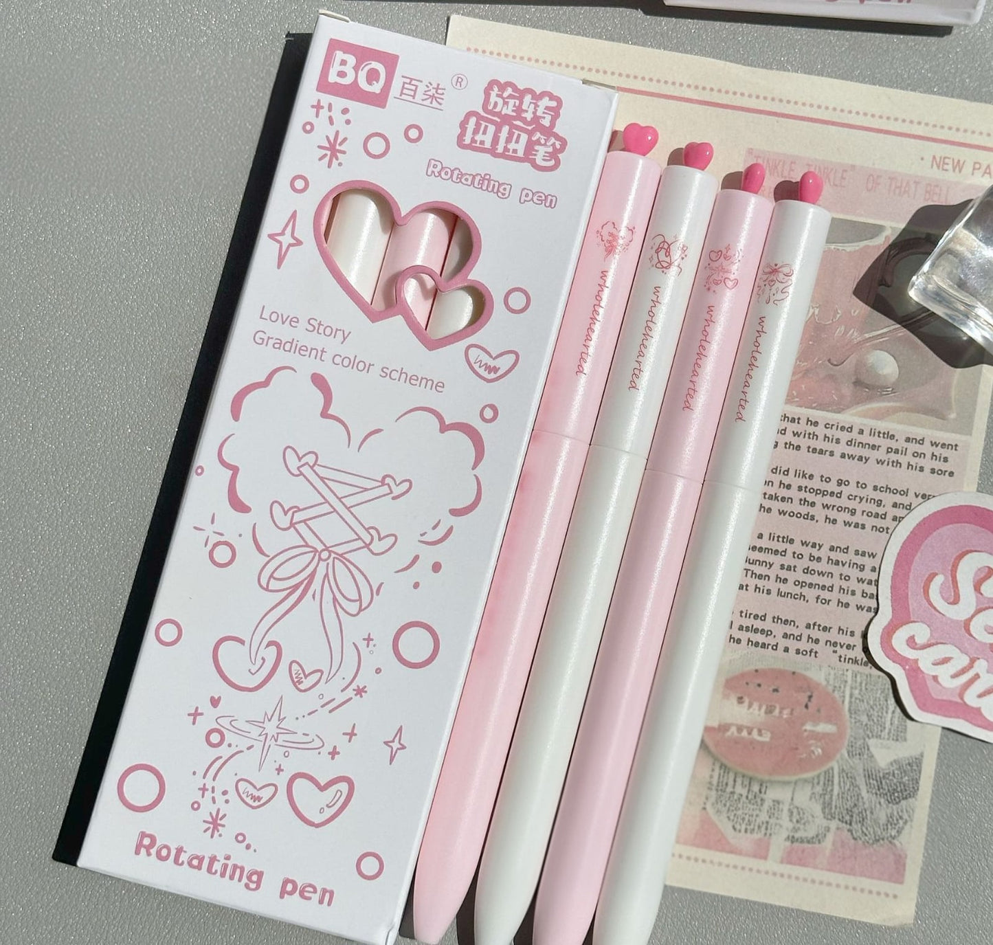 Set of 4 Heart Top Click Pens