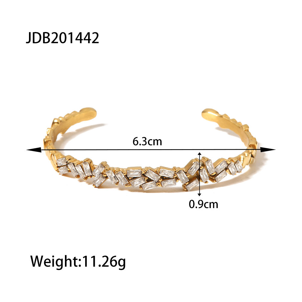 Premium 18K Gold Plated Stone Open Bangle