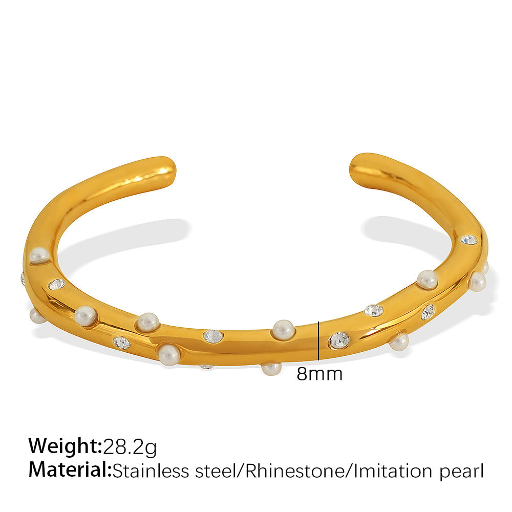 Premium Open Pearls Bracelet - 18K Gold Plated Royal Pearl Sparkle Bangle