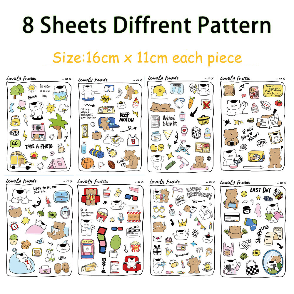 🐻 Set of 8 Lovely Friends Sticker Sheets Pack ✨📒🐱