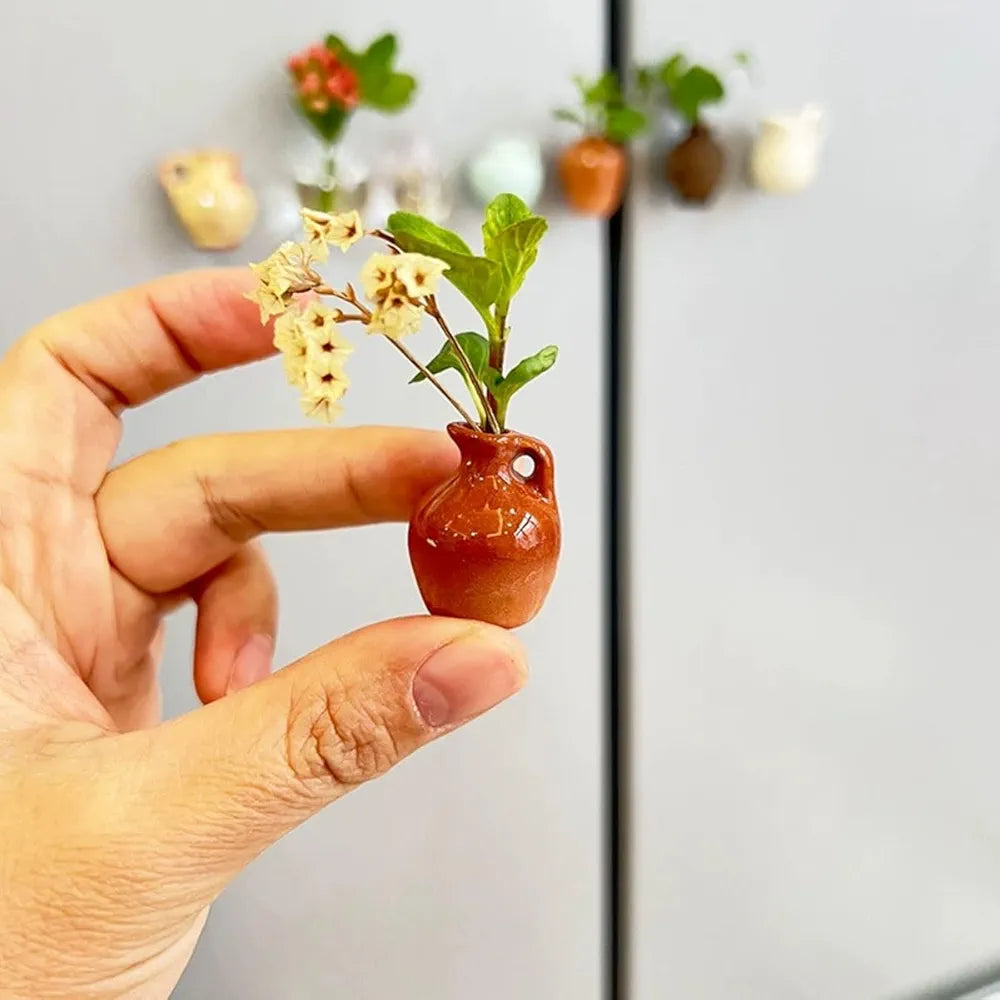Set of 8 Mini Flower Vase Pot Fridge Magnets