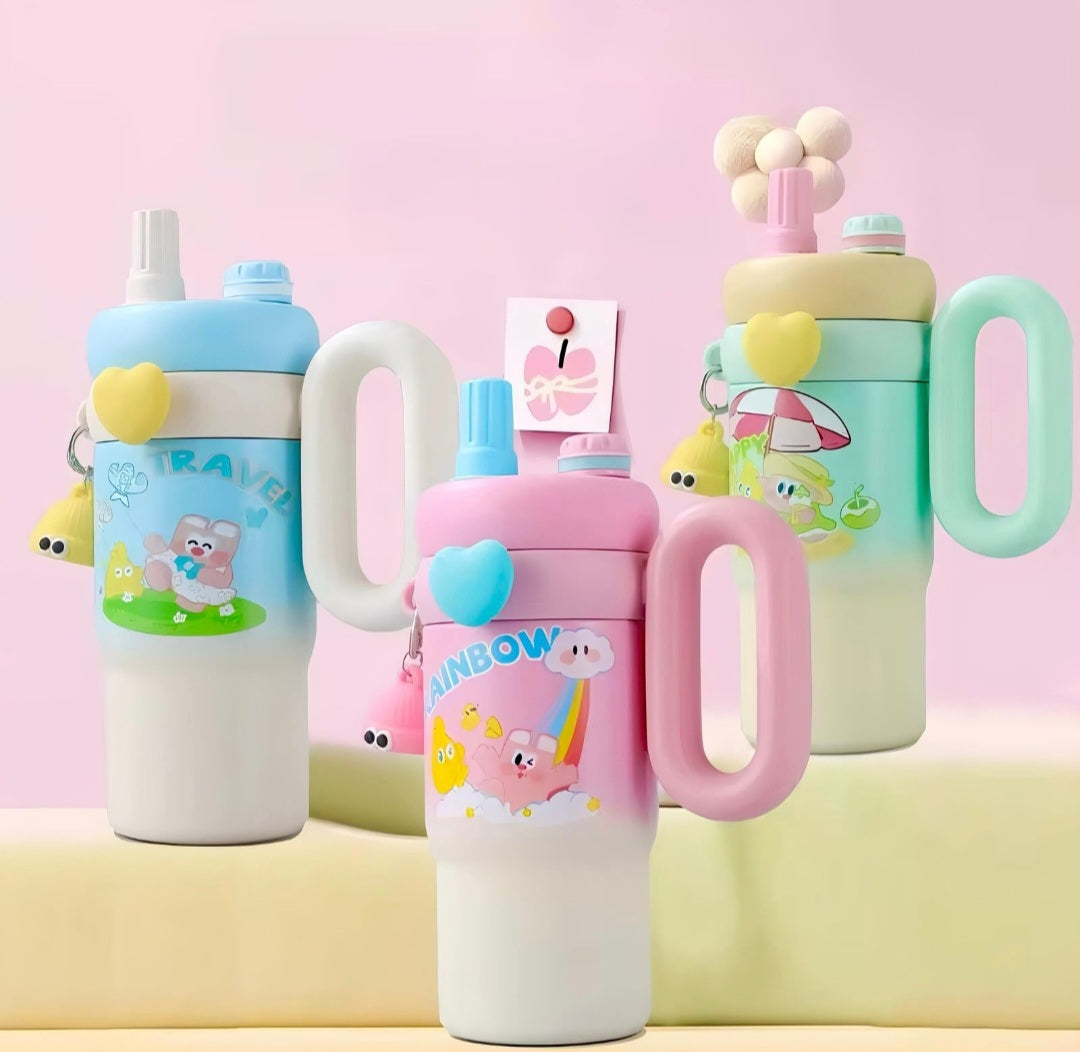 Kawaii Double Handle Water Bottles Sippers with Charm