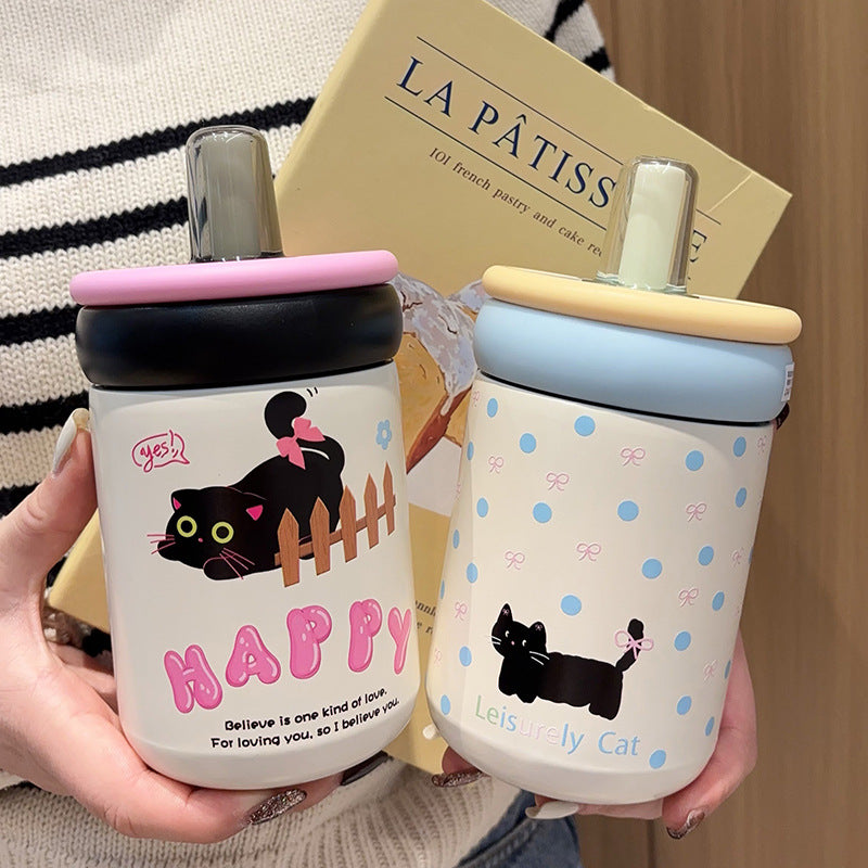 Happy Cat Insulated Tumbler with Straw Cup