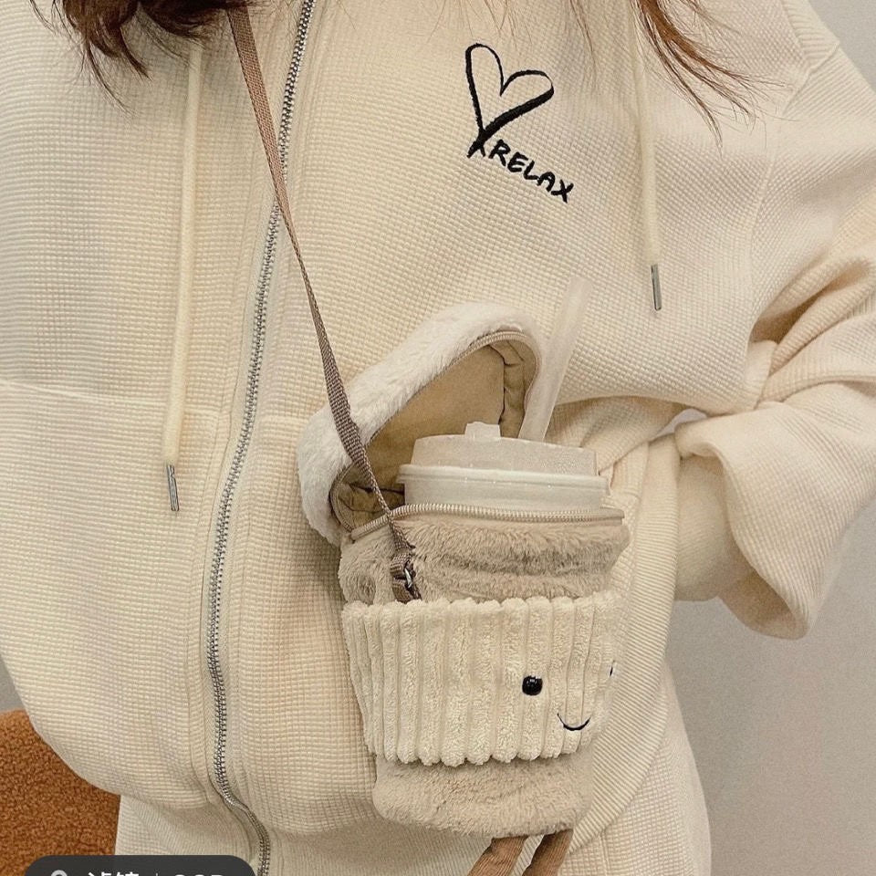 βοΈ Sip Buddy Plush Cup Holder Coffe Milk Tea Crossbody Bag π§β¨