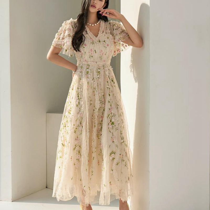 Premium Korean White Floral Dress