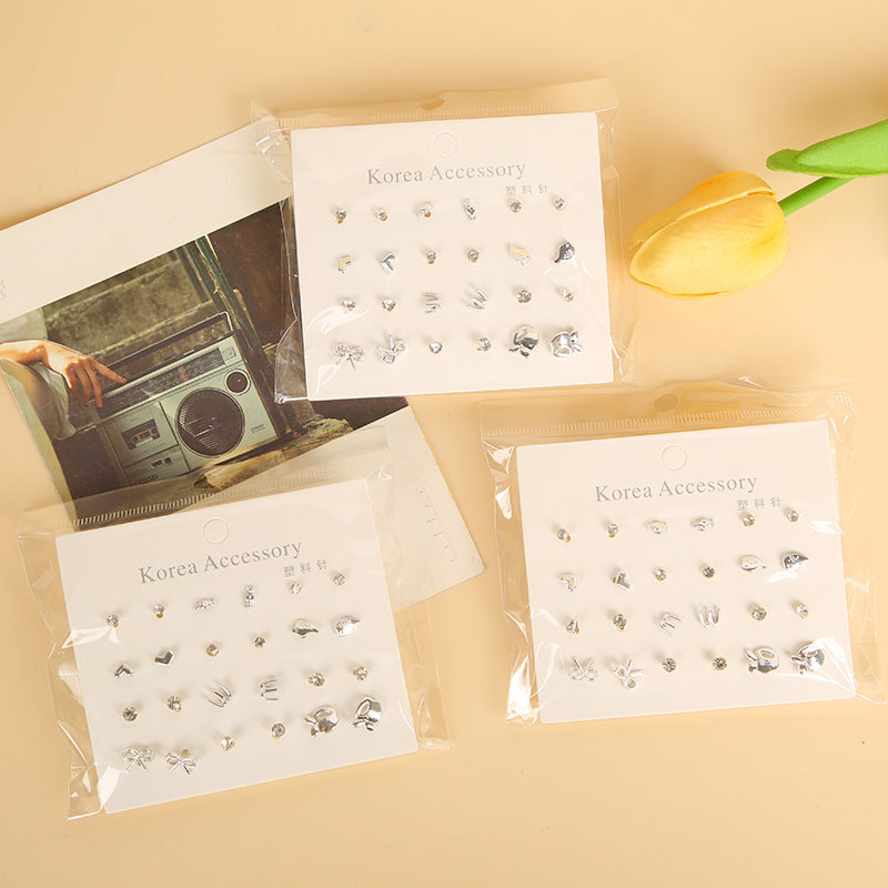 ✨ Set of 12 Pairs Minimal Korean Style Multi Stud Earrings Set ✨💎🤍
