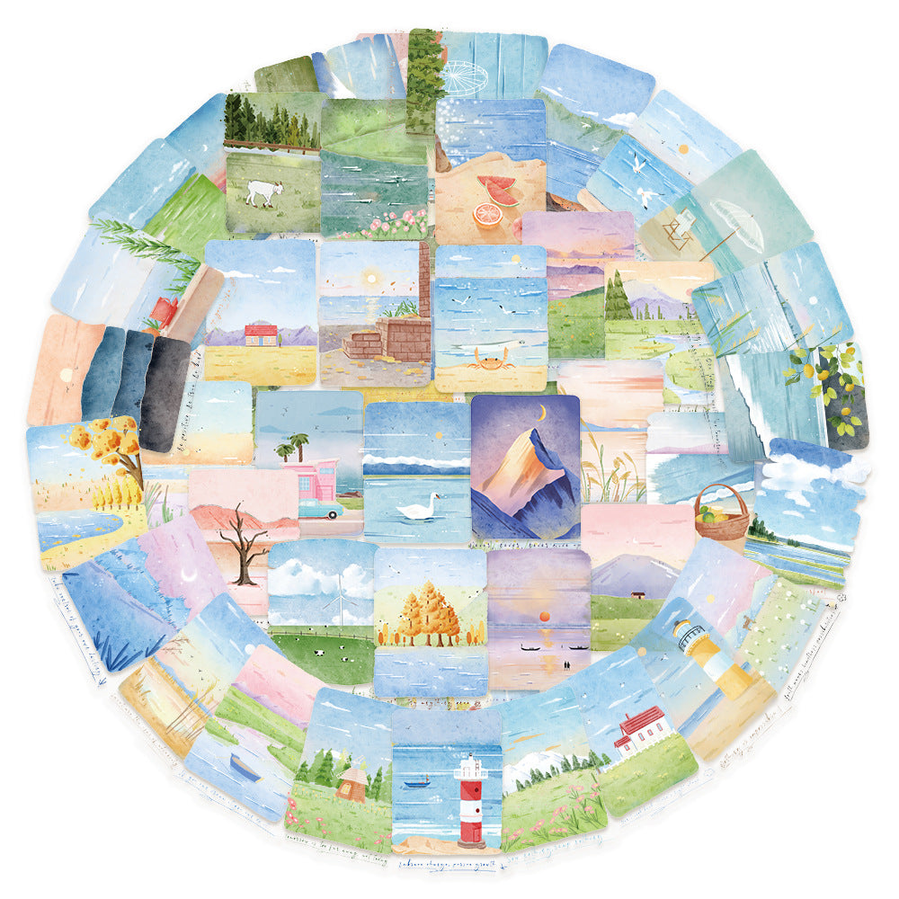 PS19 Set of 50 Transpatent Watercolor Scenery Stickers Pack
