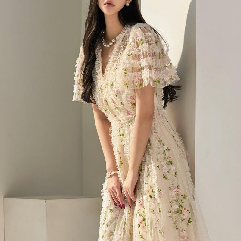Premium Korean White Floral Dress