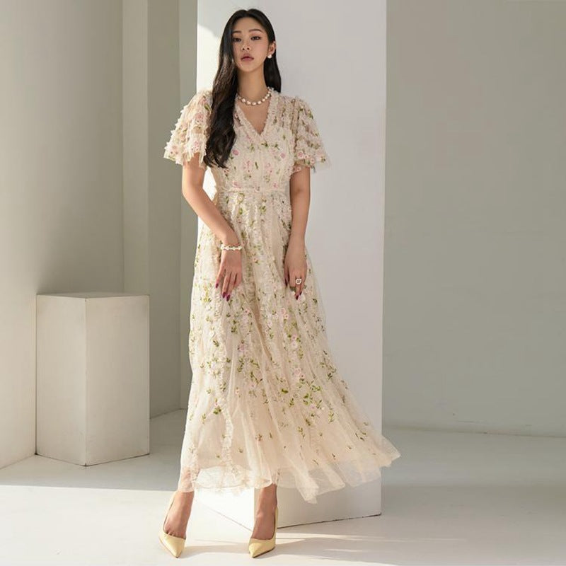 Premium Korean White Floral Dress