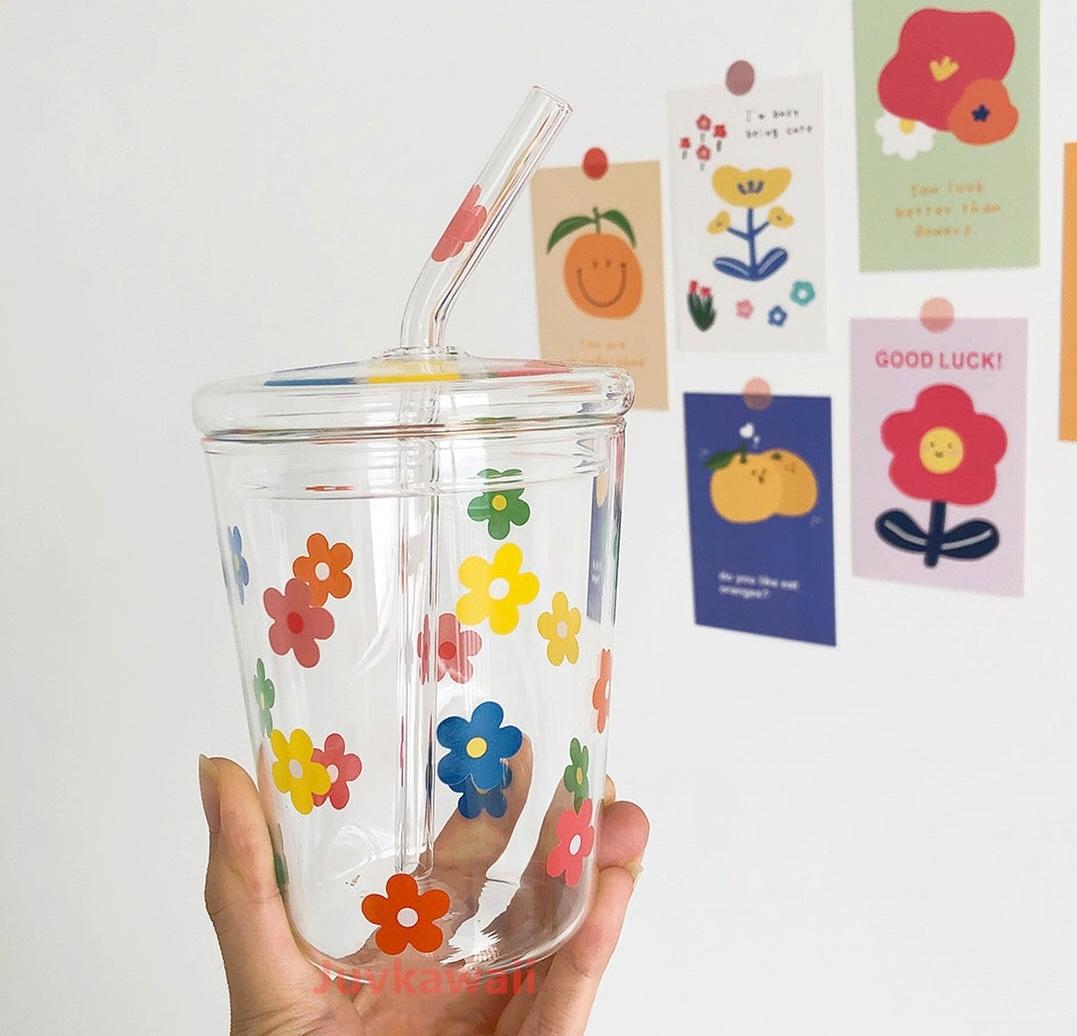 Pinterest Floral Glass Sipper with Straw