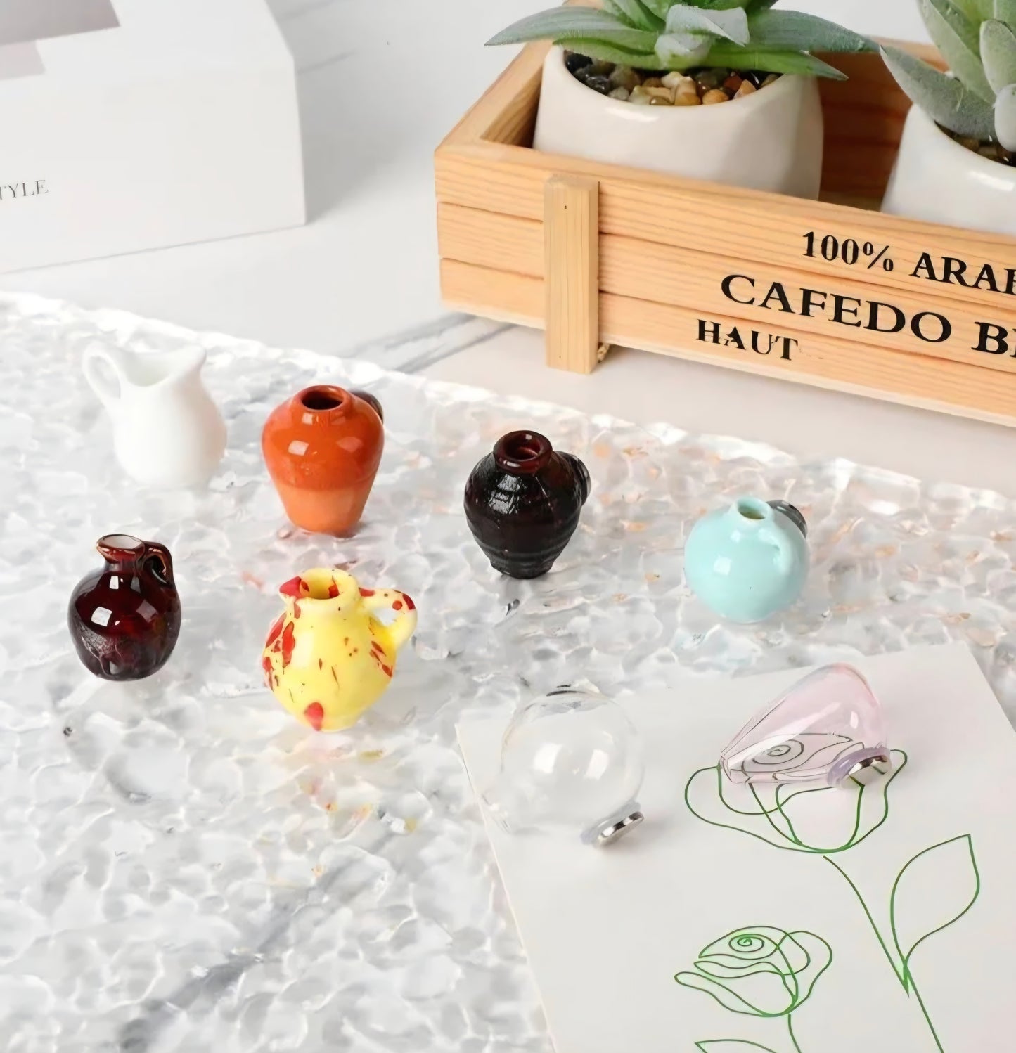 Set of 8 Mini Flower Vase Pot Fridge Magnets