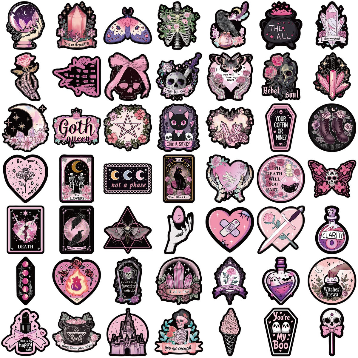 PS13 Set of 50 Gothic Pink & Purple Aesthetic Stickers Pack
