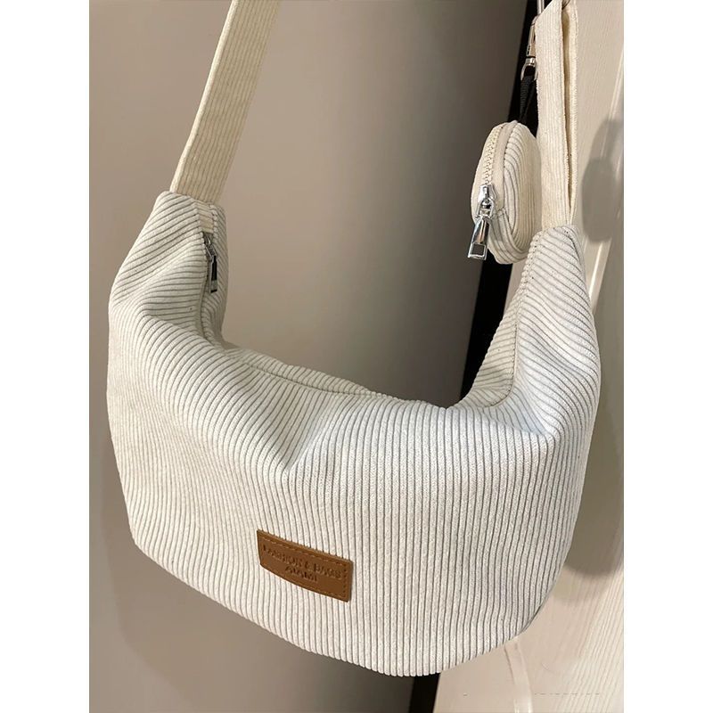 Cozy Korean Corduroy Sling Bag with A Initial Charm