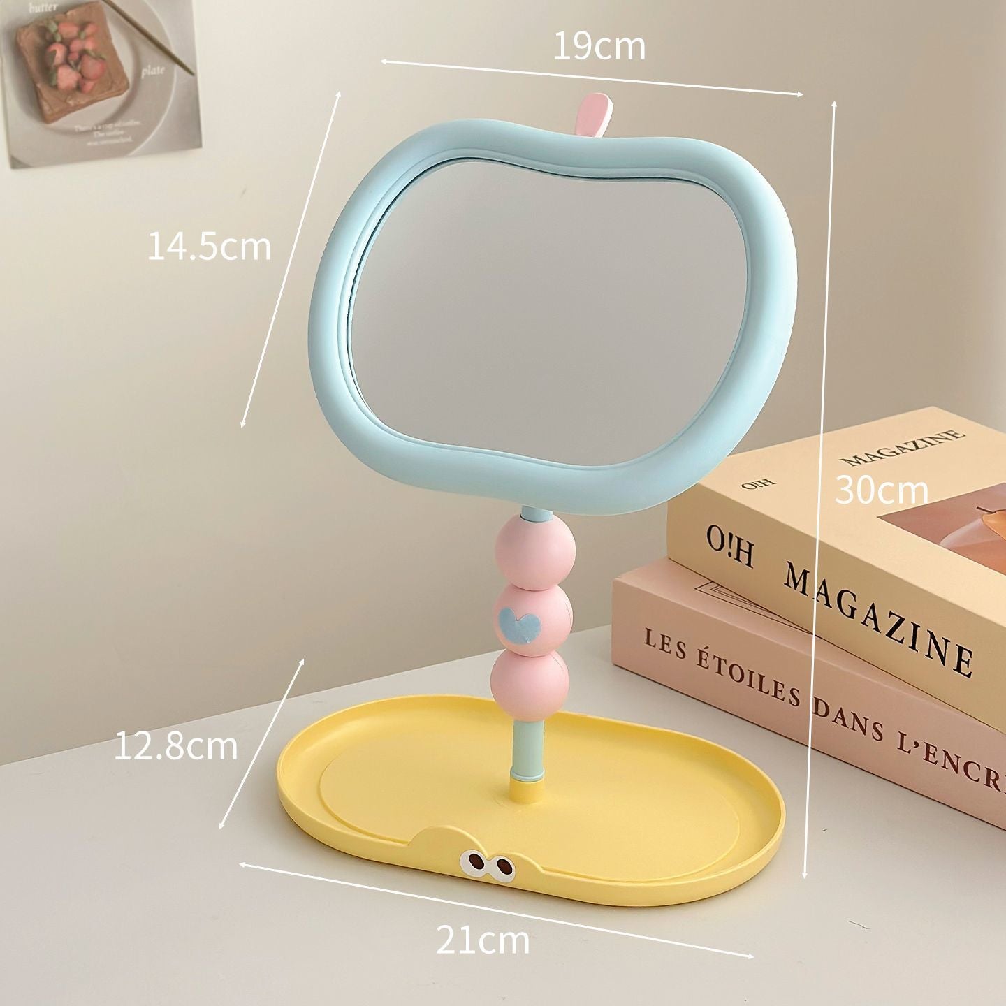 Kawaii Apple Beaded Vanity Mirror with Storage Tray ๐๐ช