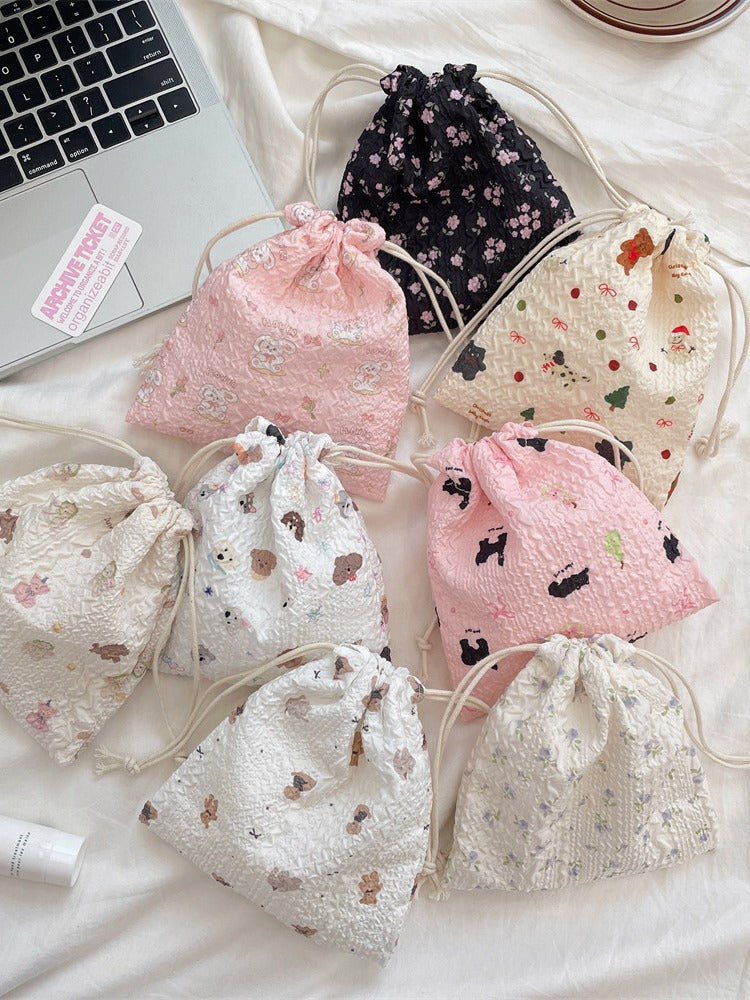 Cute Bear Floral Drawstring Bags