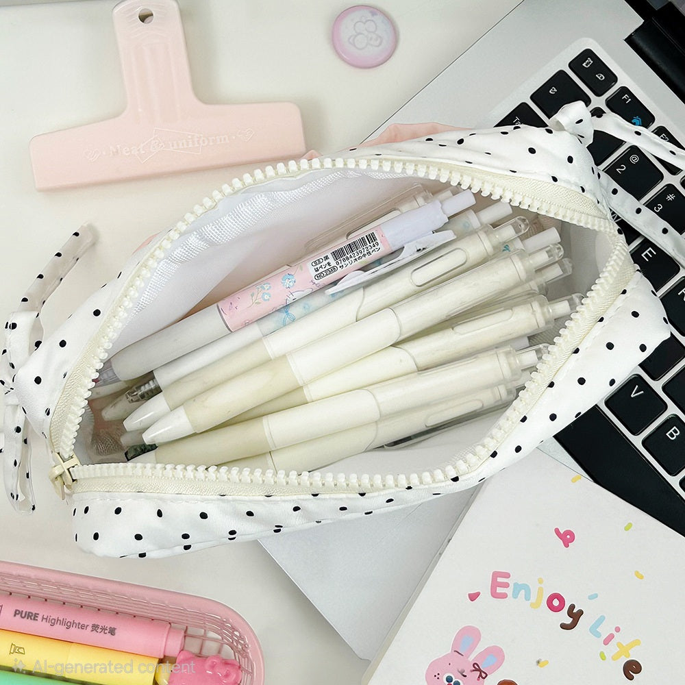 Coquette Polka Dot Bow Pencil Pouch ππ€