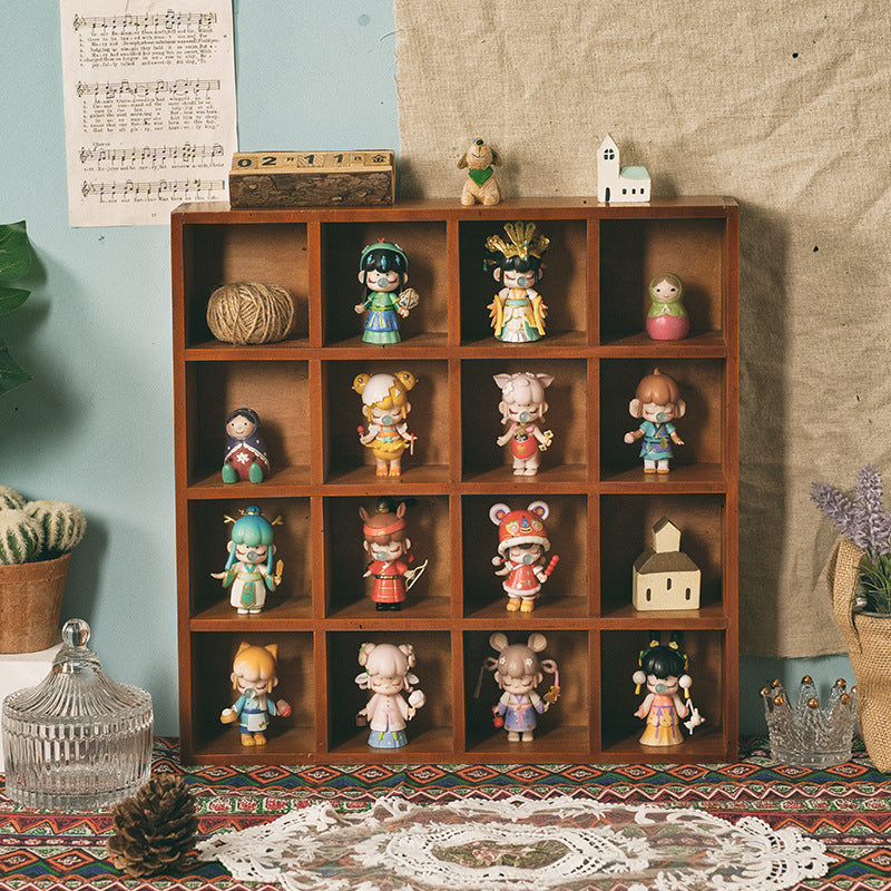 Pre - Order Wooden 12 Grid Display Organiser for Miniature Figurines Blind Box Storage Display