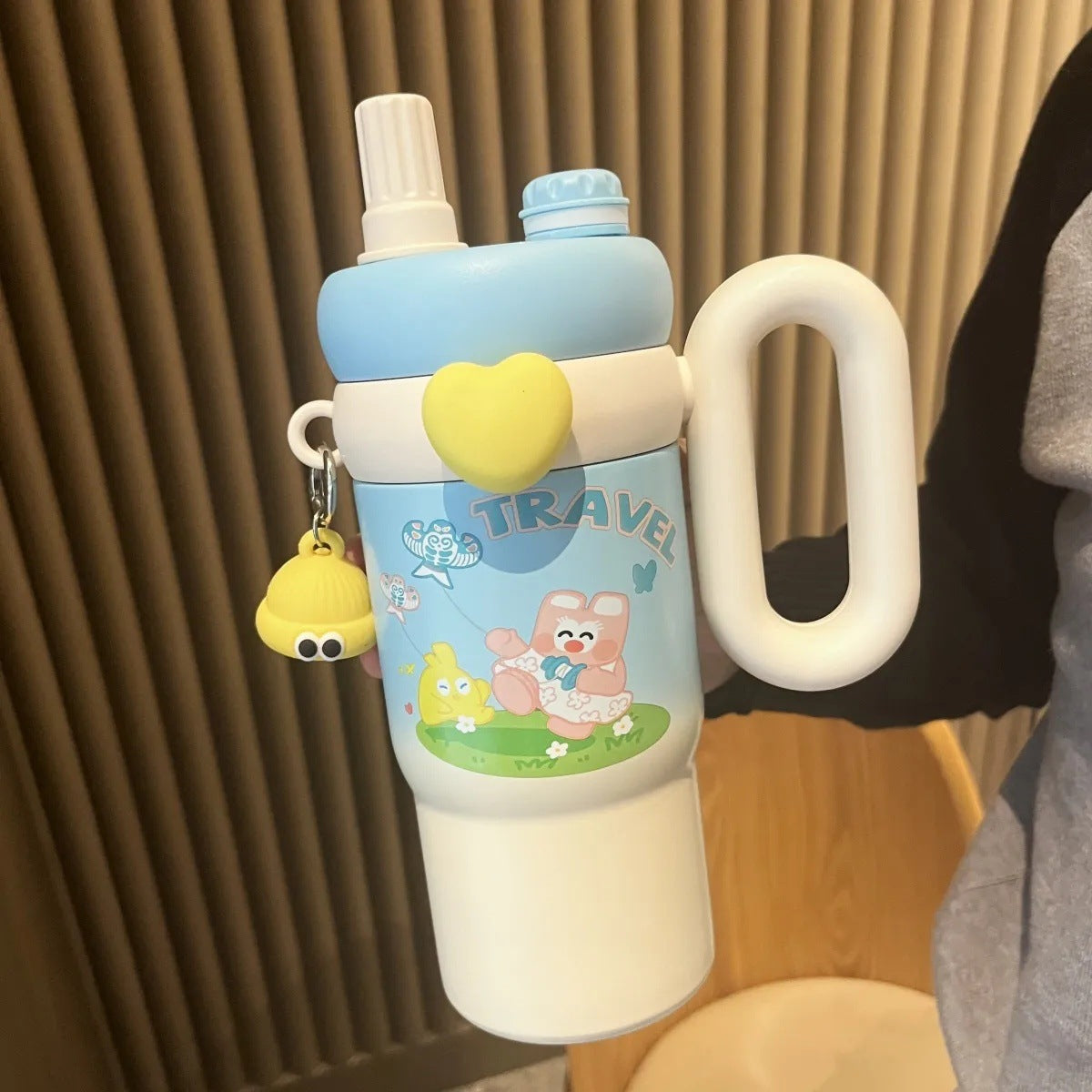 Kawaii Double Handle Water Bottles Sippers with Charm