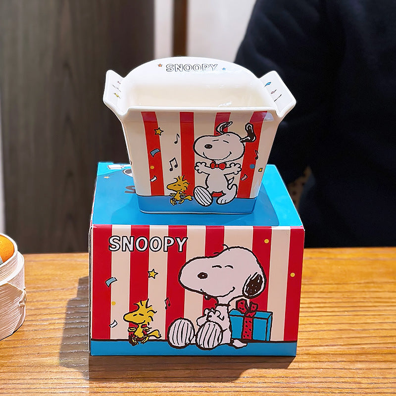 Snoopy Ceramic Popcorn Bowl โ Cute Cartoon Snack Bowl ๐ฟ๐ถ