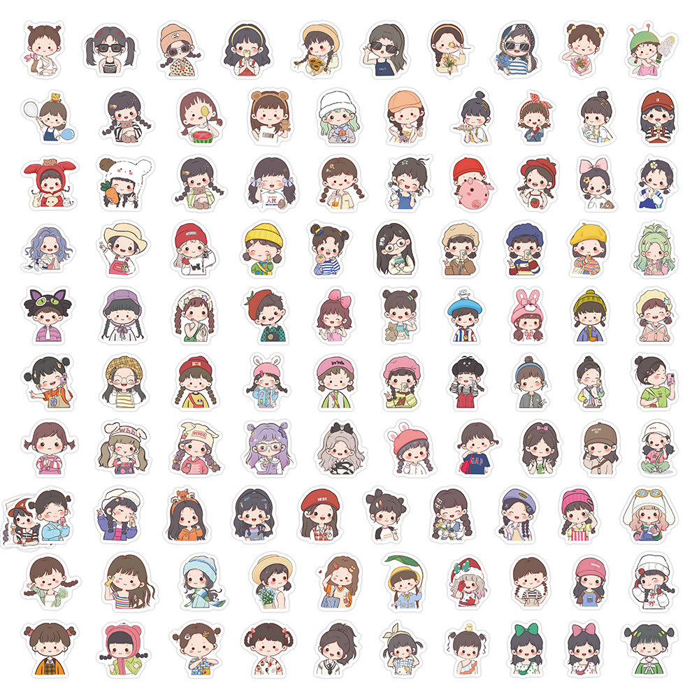 PS6 - 100 pcs Kawaii Chibi Girl Stickers – Cute Cartoon Pack