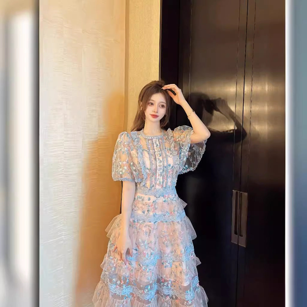 Pastel Bloom Korean Ruffle Dress