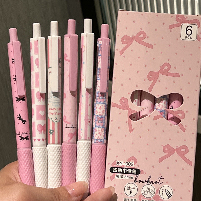 Set of 6 Bowknot Pink Cutie Pens