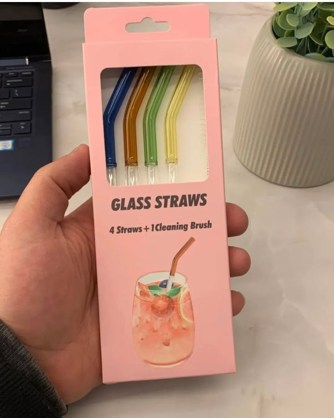 Set Of 4 Glass Straw With Brush, Rainbow Glass Straw Set, Colourful Reusable Glass Straw, Glass Tube Cocktail Straw