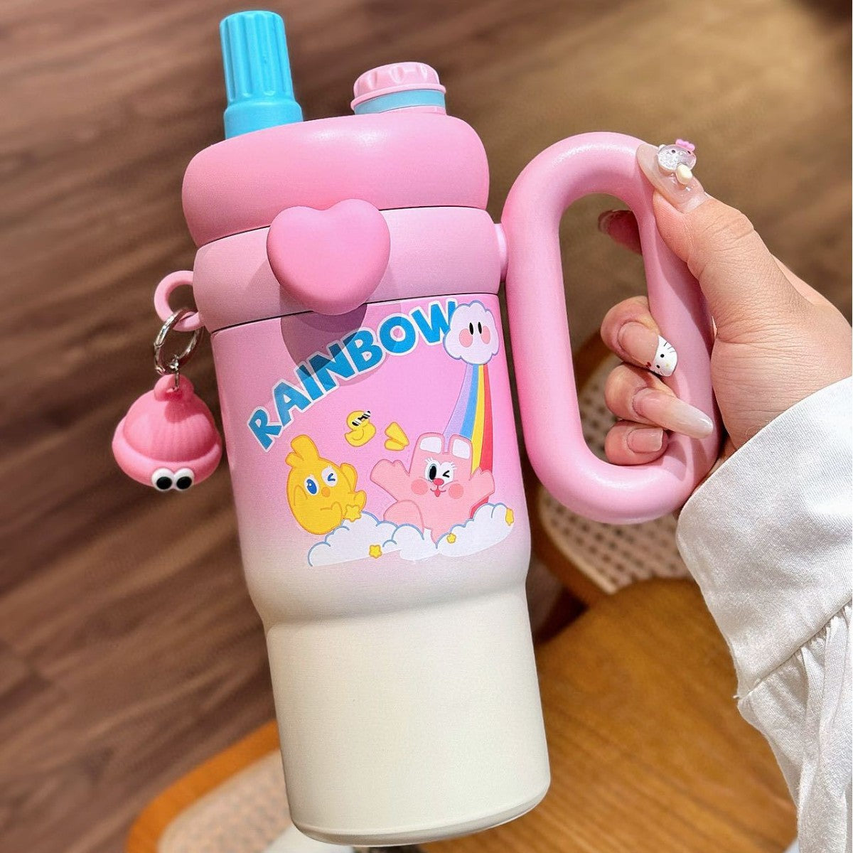 Kawaii Double Handle Water Bottles Sippers with Charm