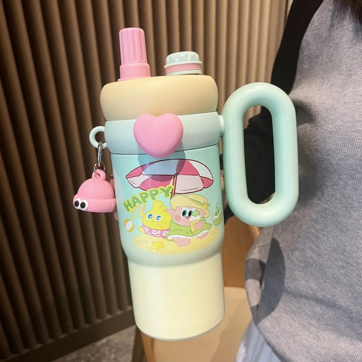 Kawaii Double Handle Water Bottles Sippers with Charm