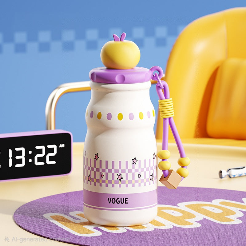 ππ Kawaii Tomato Fruit Charm Water Bottle Tumbler Sipper with Beaded Strap | Cute Pastel Leakproof Bottle