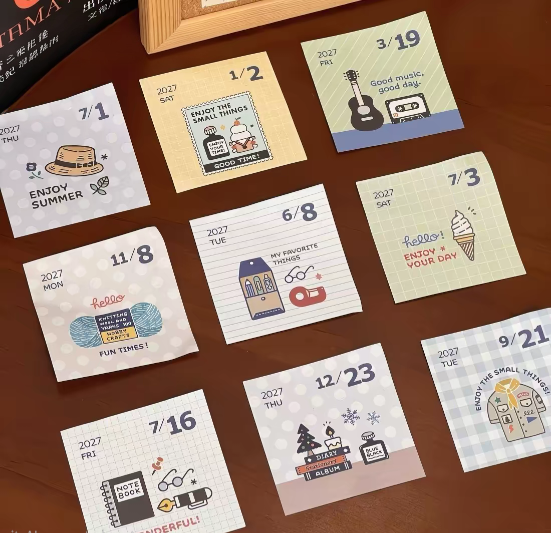 Pre - Order 2027 Daily Tear-Off Illustrated Desk Calendar โ Cute Stationery Edition