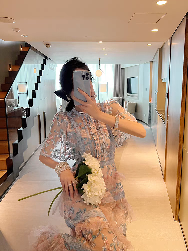 Pastel Bloom Korean Ruffle Dress